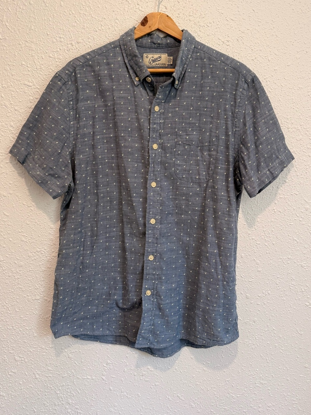 Grayers Apple print blue cotton short sleeve button shirt men’s L